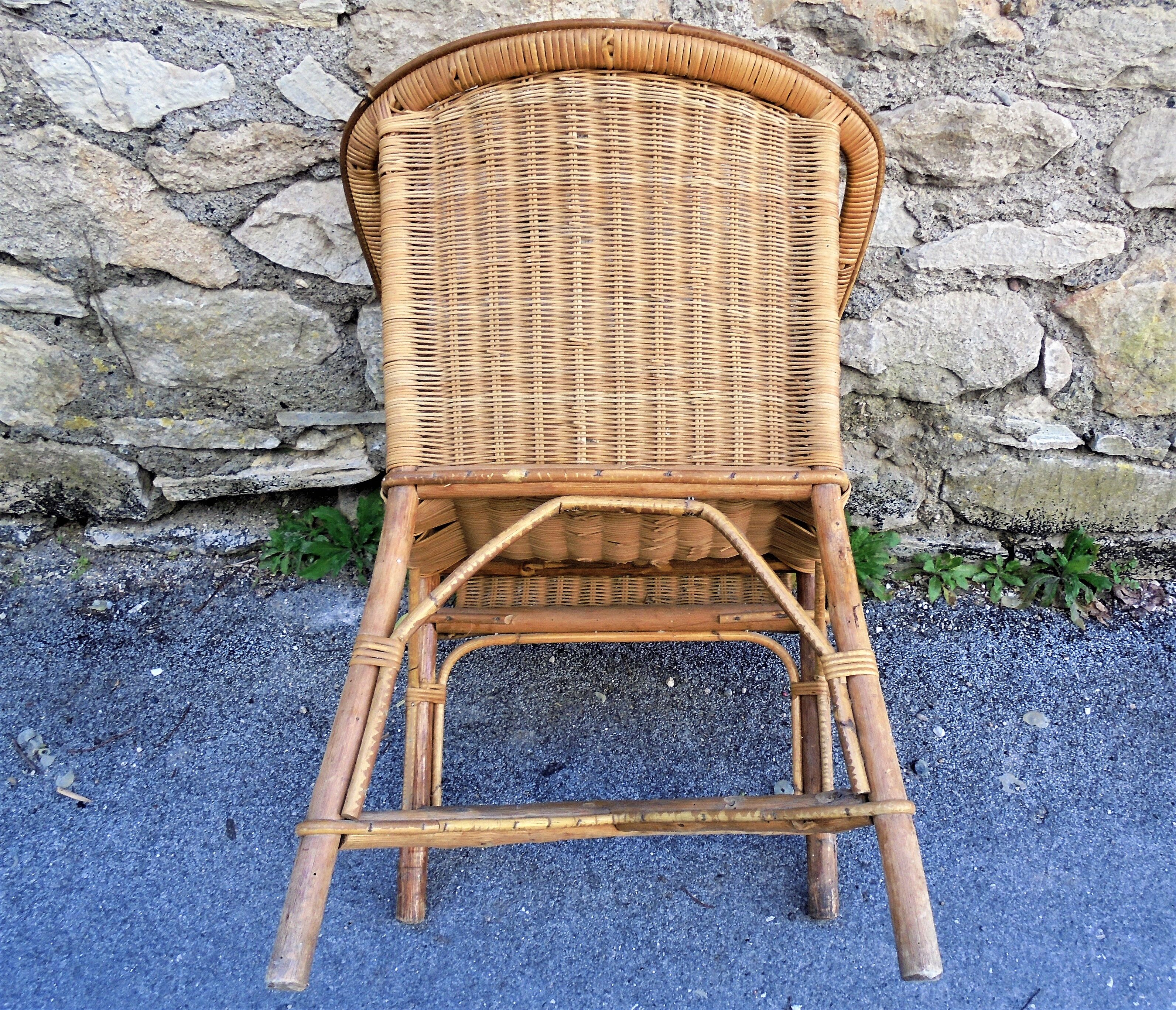 Fauteuil adulte rotin/osier vintage