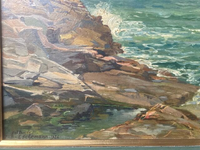 Painting, oil on canvas, "The Sea in Gatteville" by Jean Bernard Eschemann from 1924