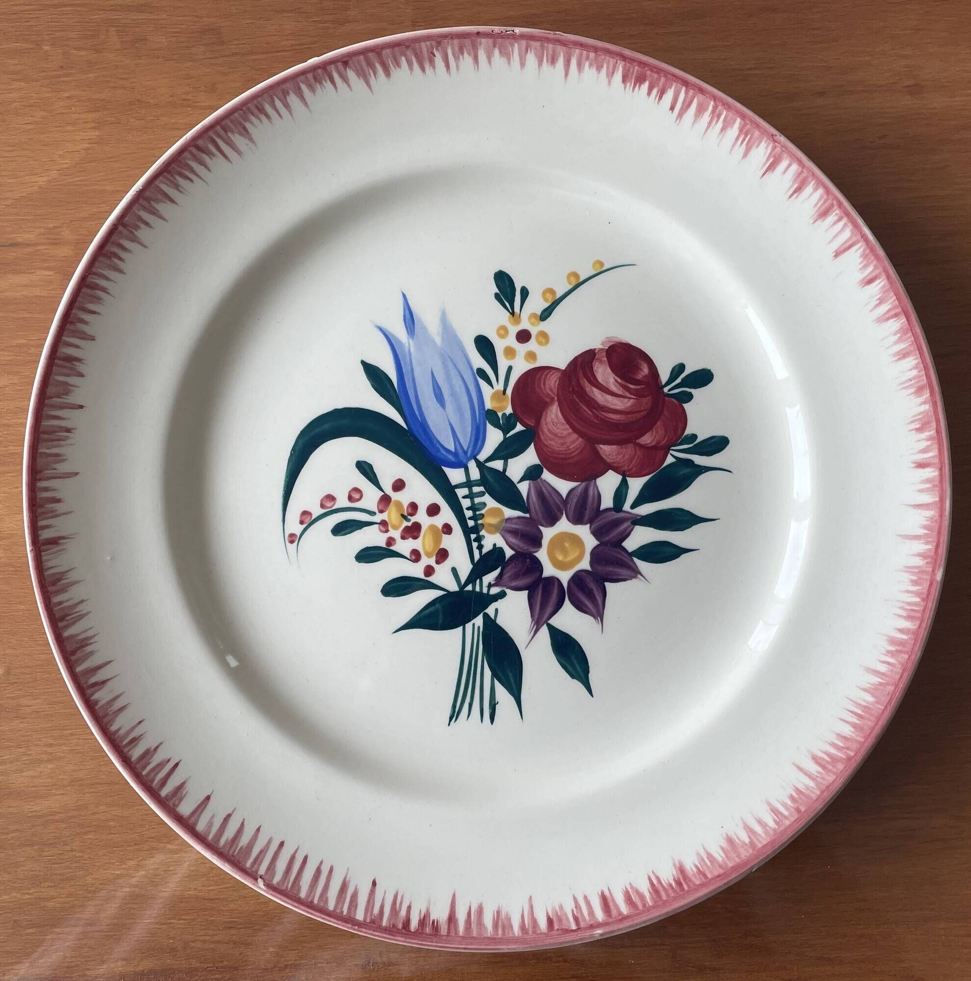 6 large antique flat plates in B.F.K. earthenware.
