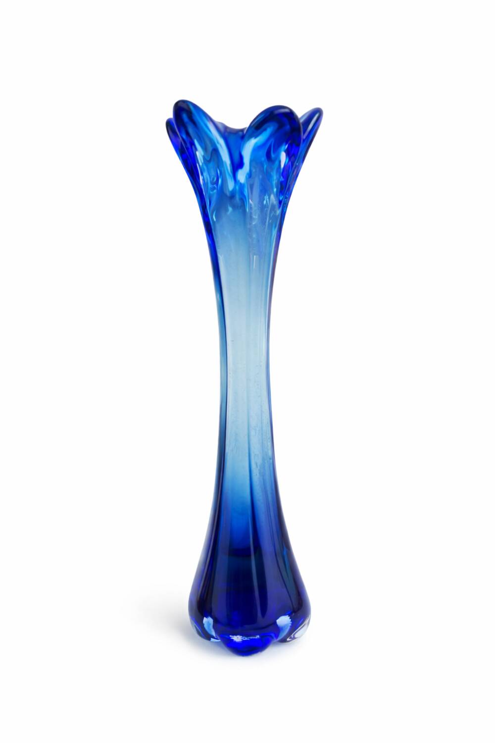 Tall Blue Murano Style Art Glass Vase, Mid-Century Modern Design, 1960