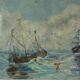 Old painting boat at sea signed
