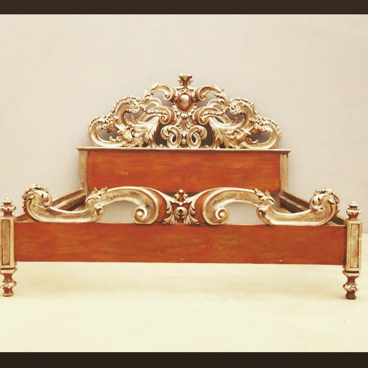 1950s silver wood king-size bed frame
