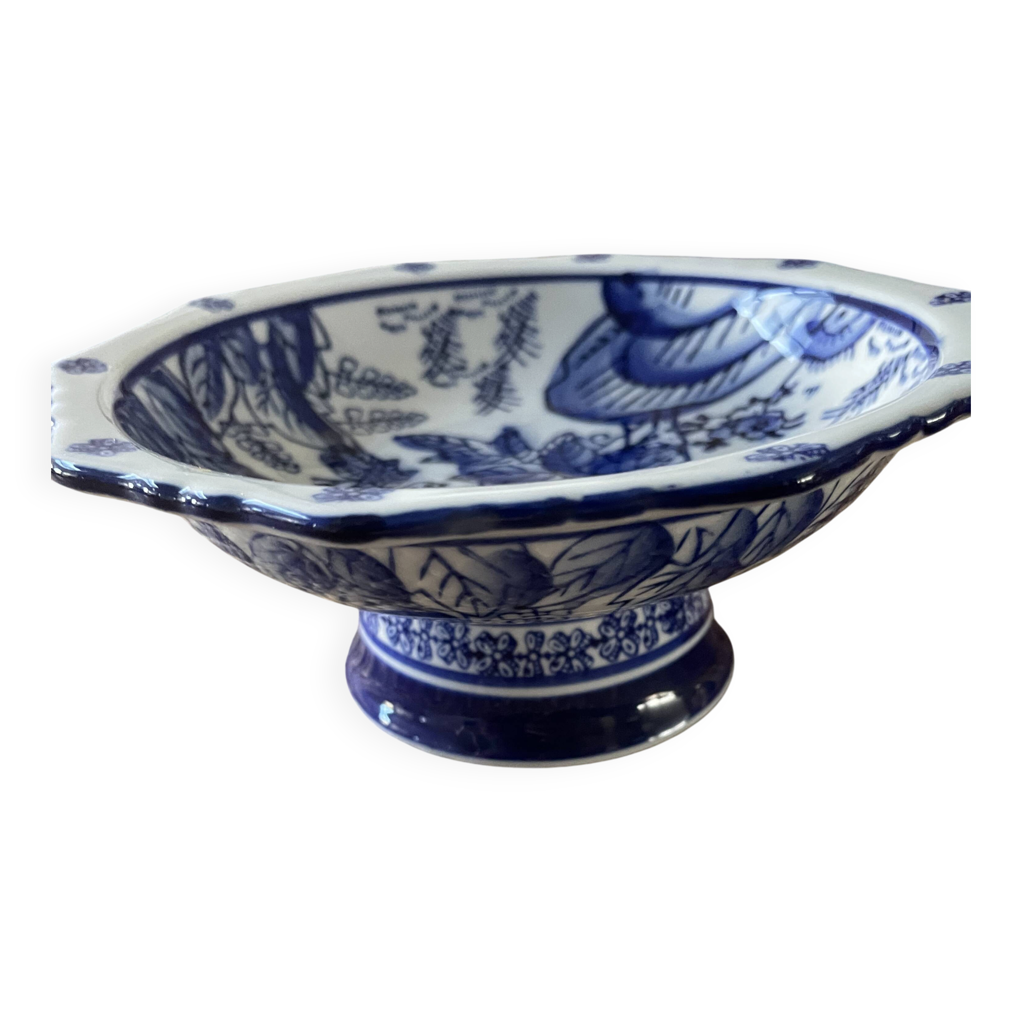 Compotier en porcelaine bleu et blanc, esprit Delft