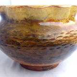 Rustic pot in brown and ochre enamelled earth