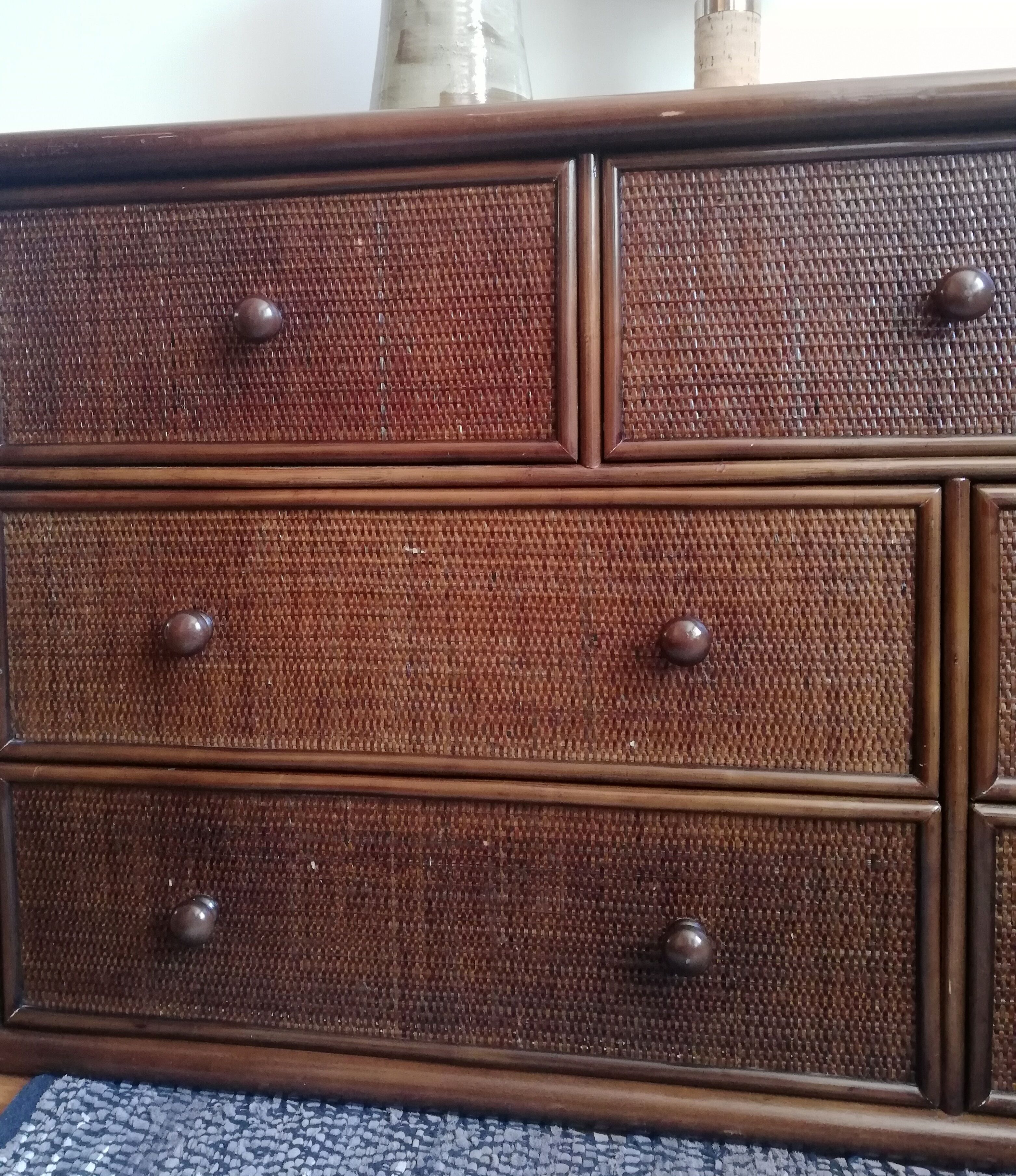 Chest of drawers braided rattan and wood