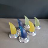 6 vintage horn coat hooks in resin and aluminium