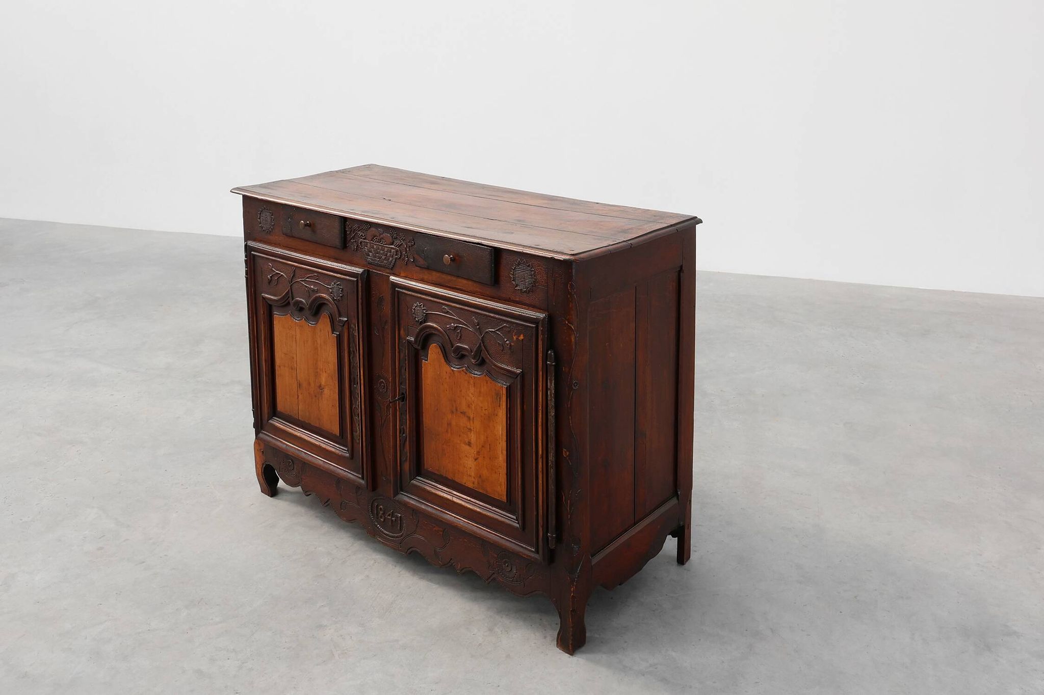Rare French provincial carved cabinet or buffet with great patina, dated 18