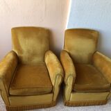 Pair of vintage yellow velvet armchairs