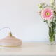 Hanging lamp in granite glass, pink and gold, vintage