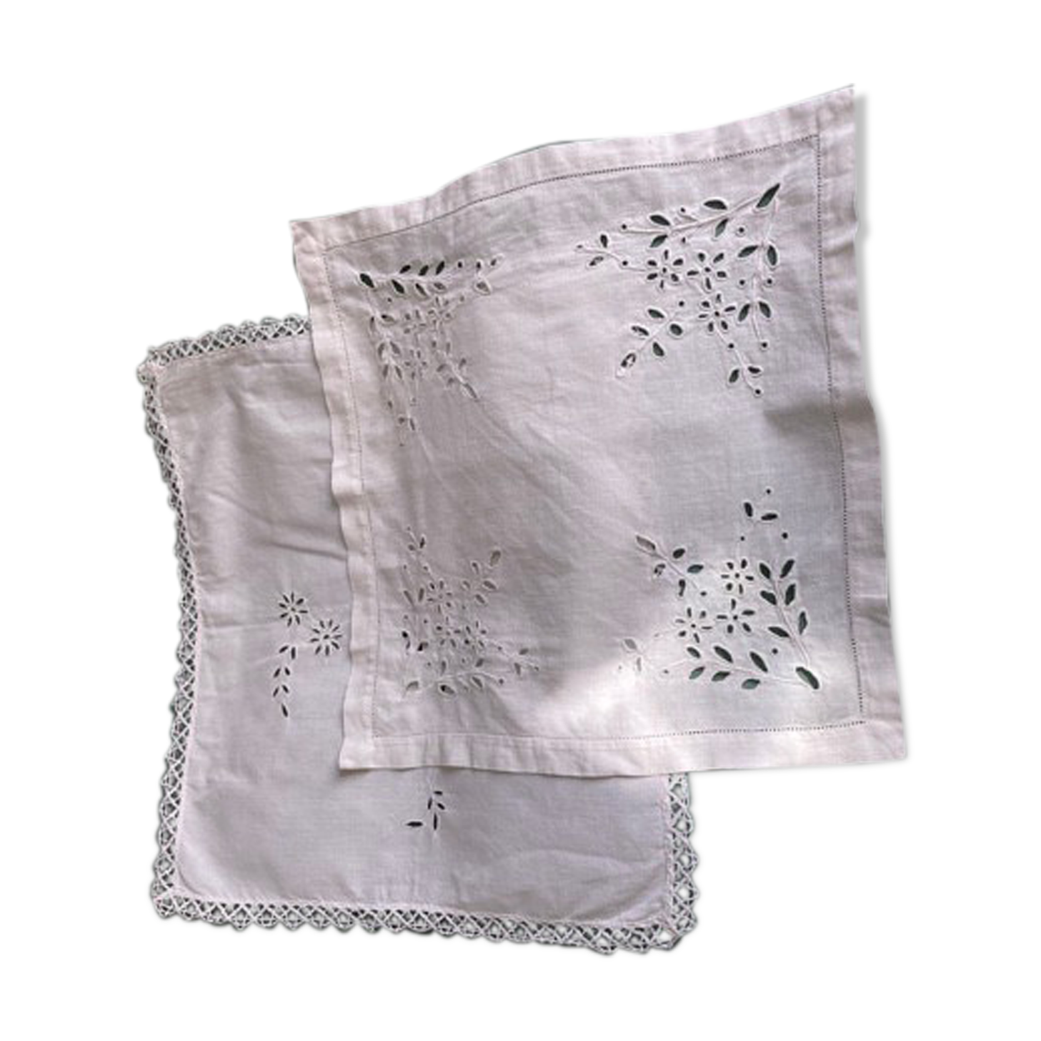 Lot of 2 old embroidered doilies