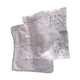 Lot of 2 old embroidered doilies