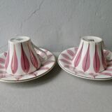 2 coffee set, Digoin, pink leaf décor, 60s
