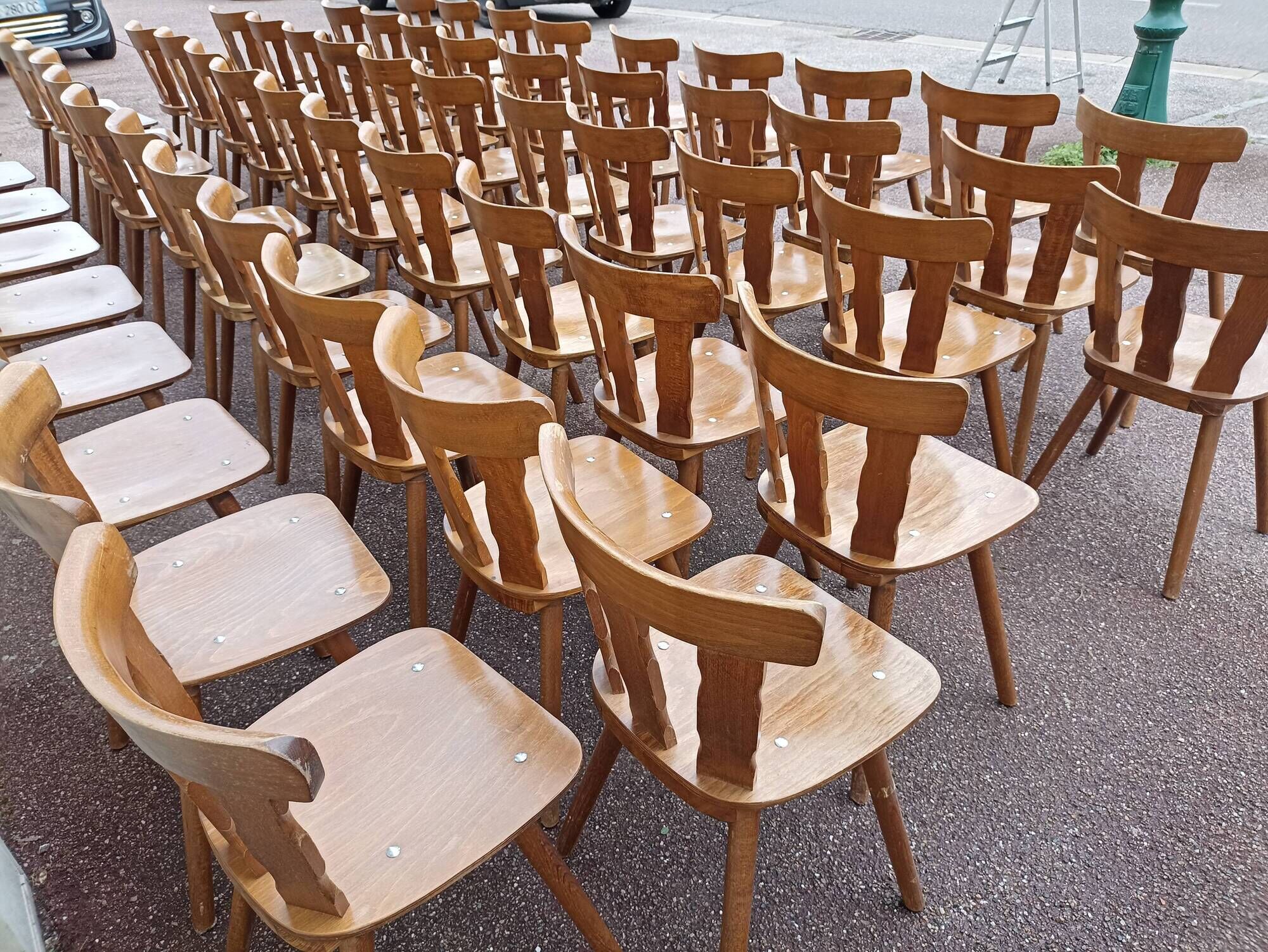 Set of 60 bistro cafe bar restaurant chairs - wood - vintage