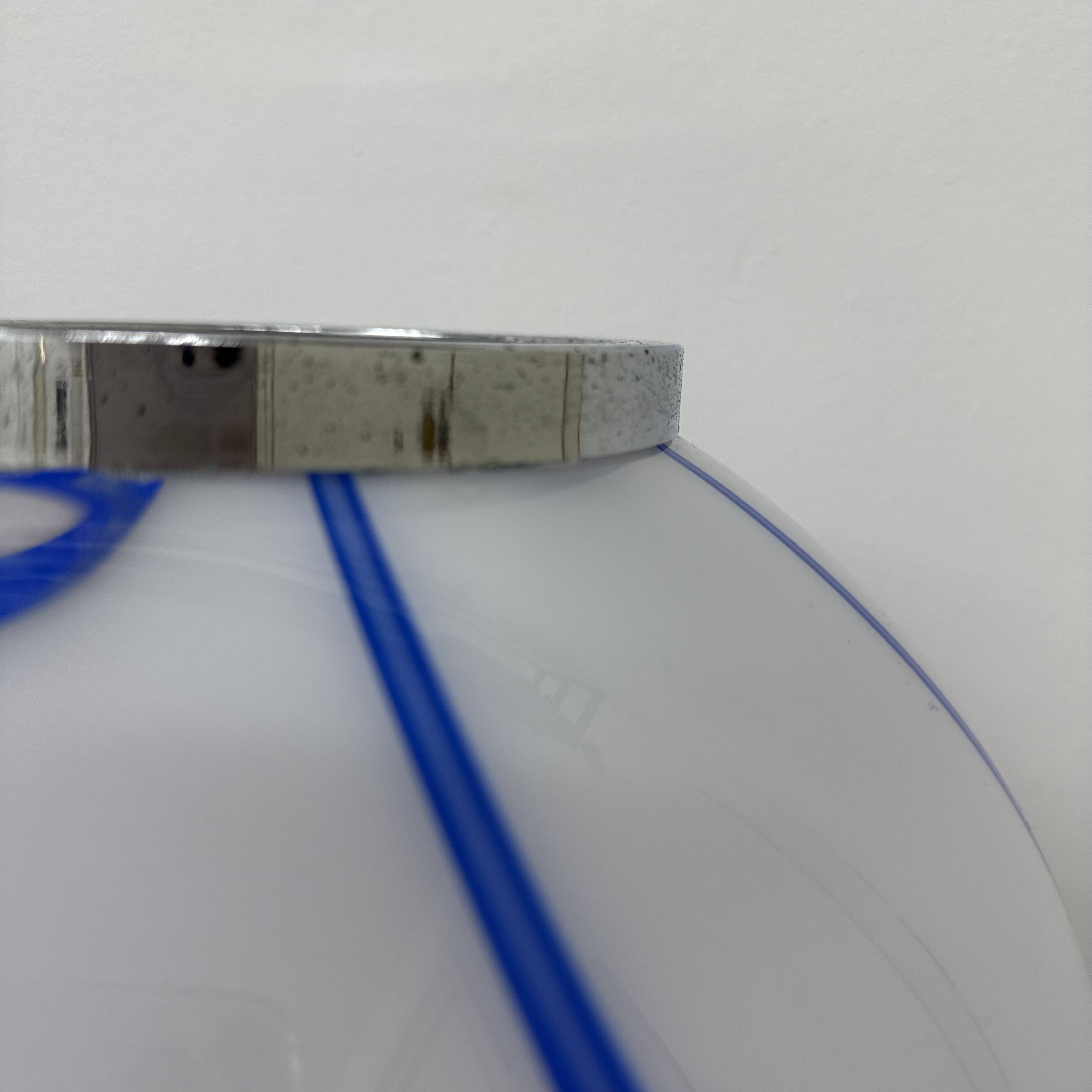 Mid – century Large glass table lamp with blue swirl , 1970s Italy