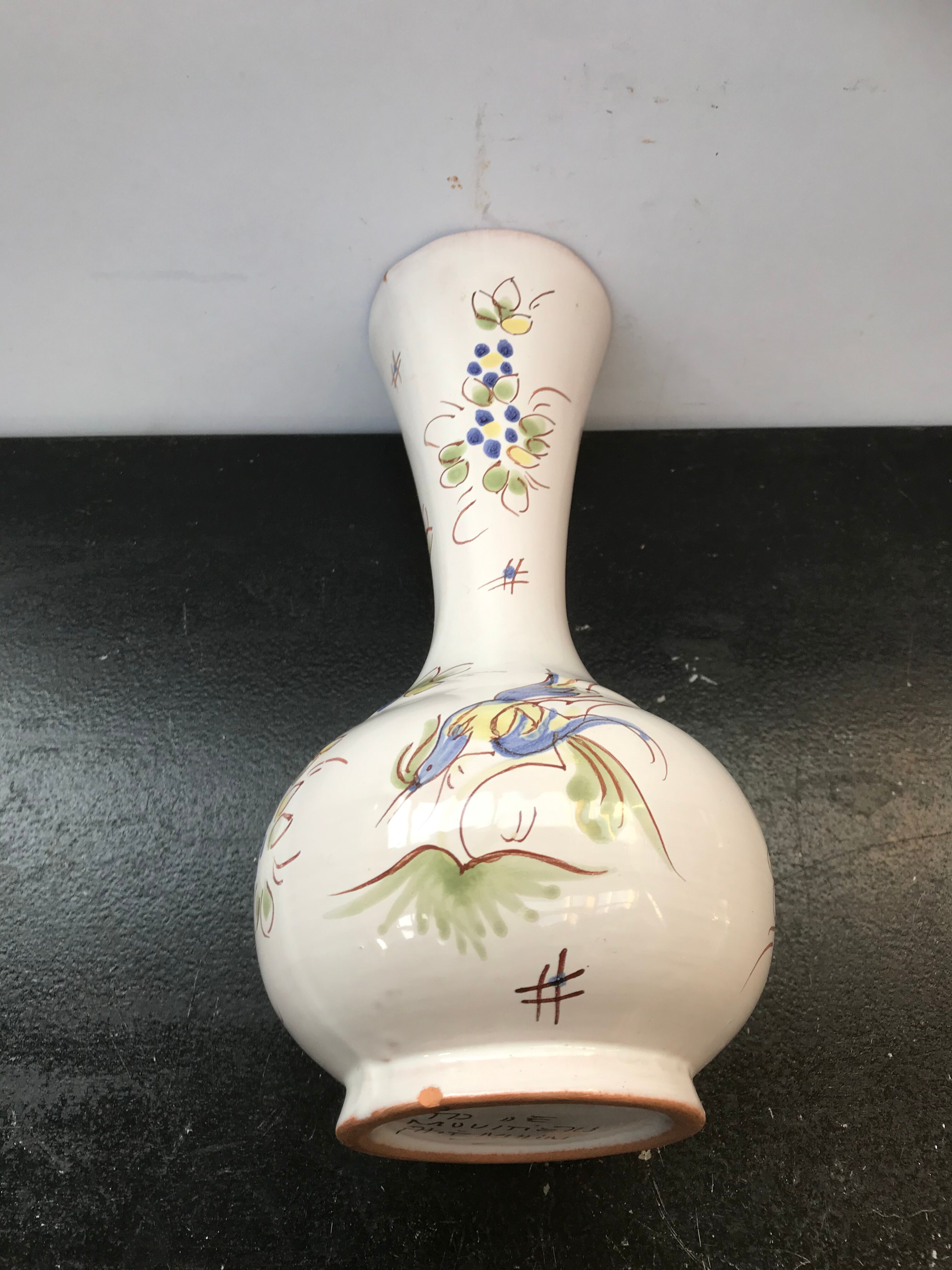 Ancient vase Moustiers ceramics white decor painted vintage