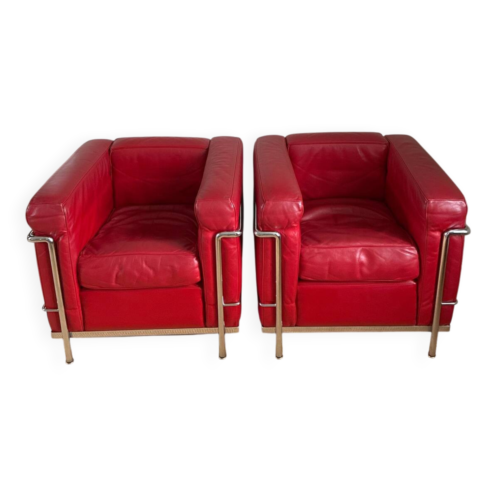 2 fauteuils LC2 Le Corbusier rouge Cassina
