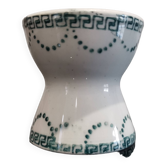 Coquetier diabolo ancien en porcelaine décor frise verte guirlandes