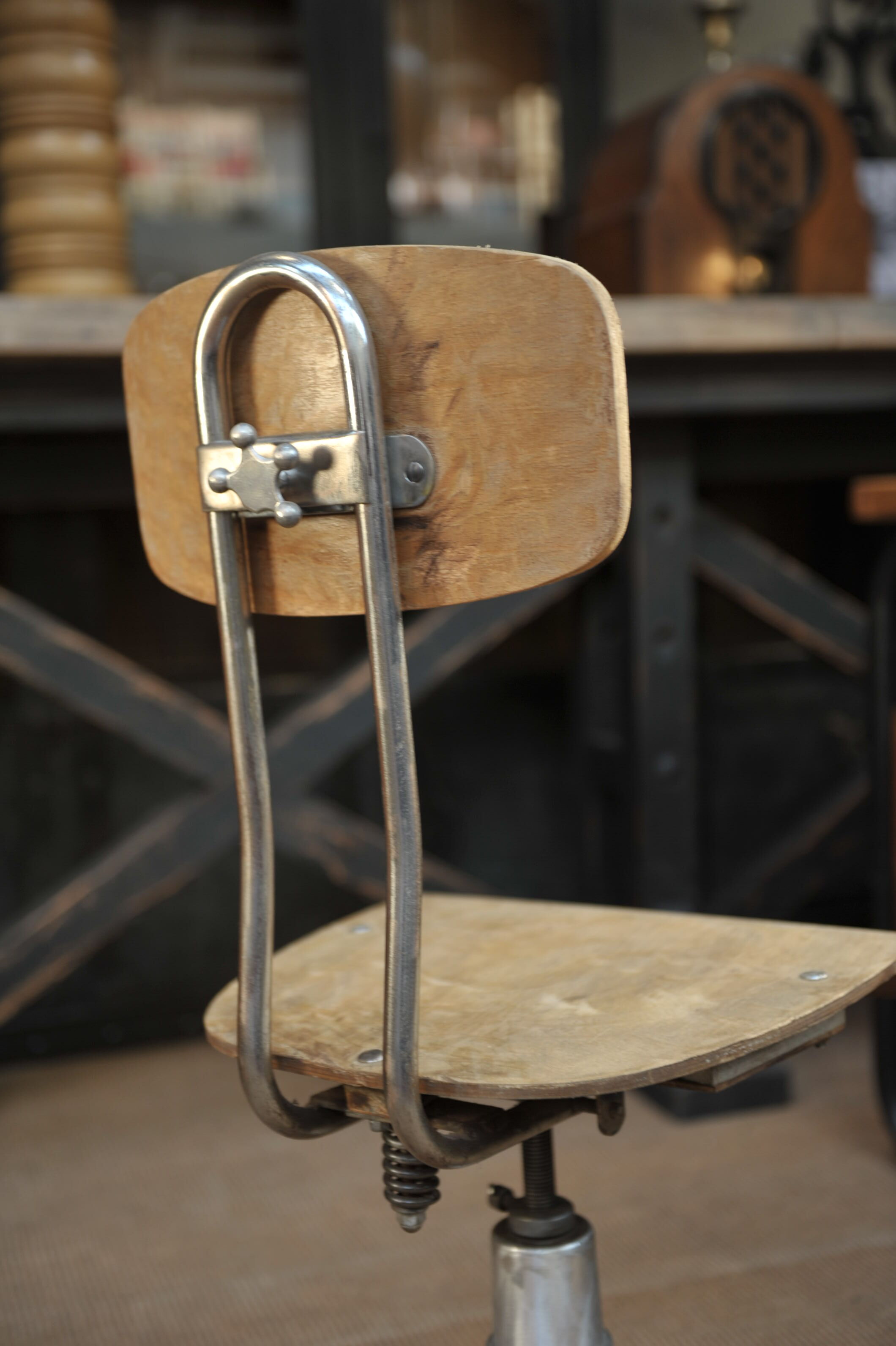 Wooden metal adjustable desk chair 1950