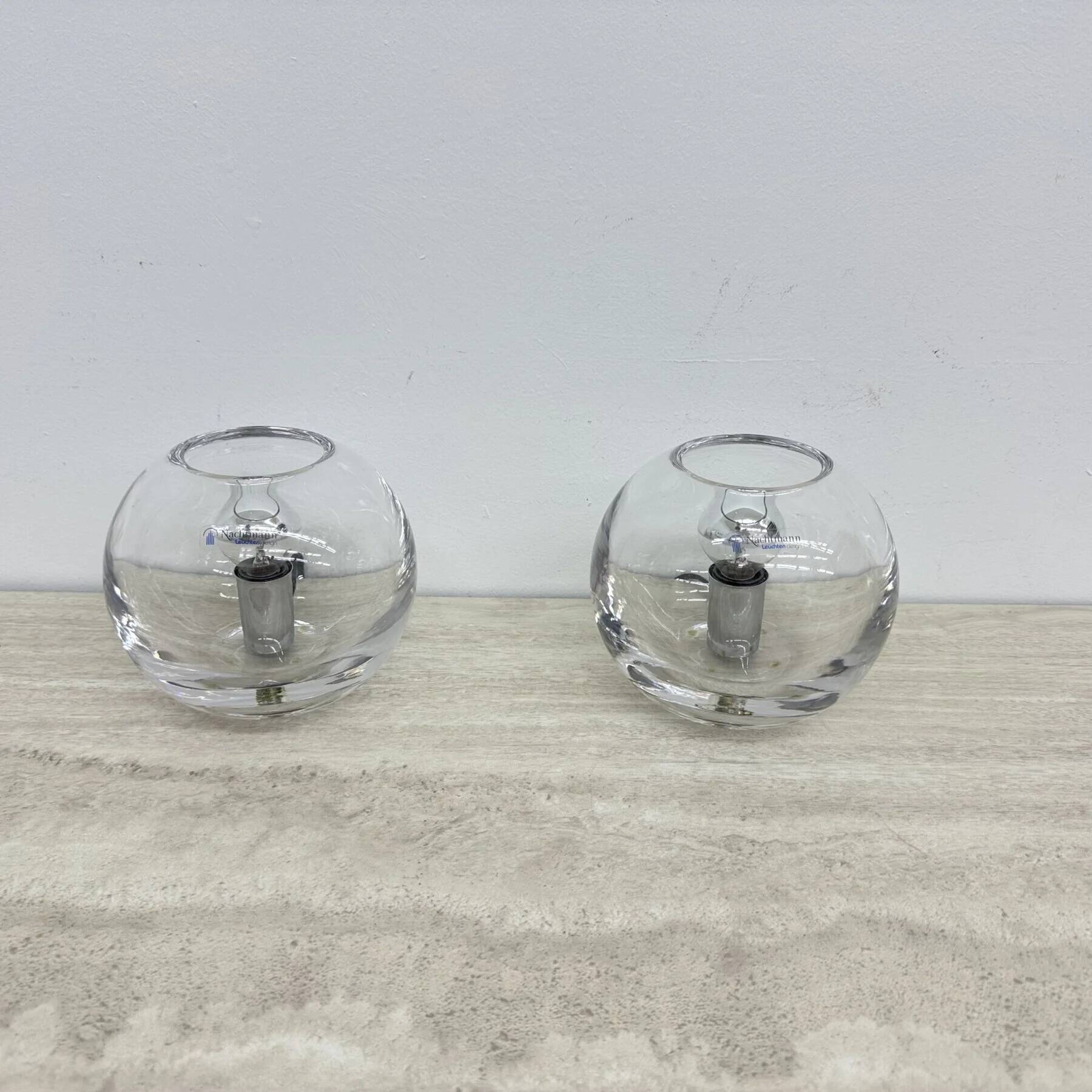 Pair of Nachtmann Leuchten design sphere crystal table lamps, 1970s