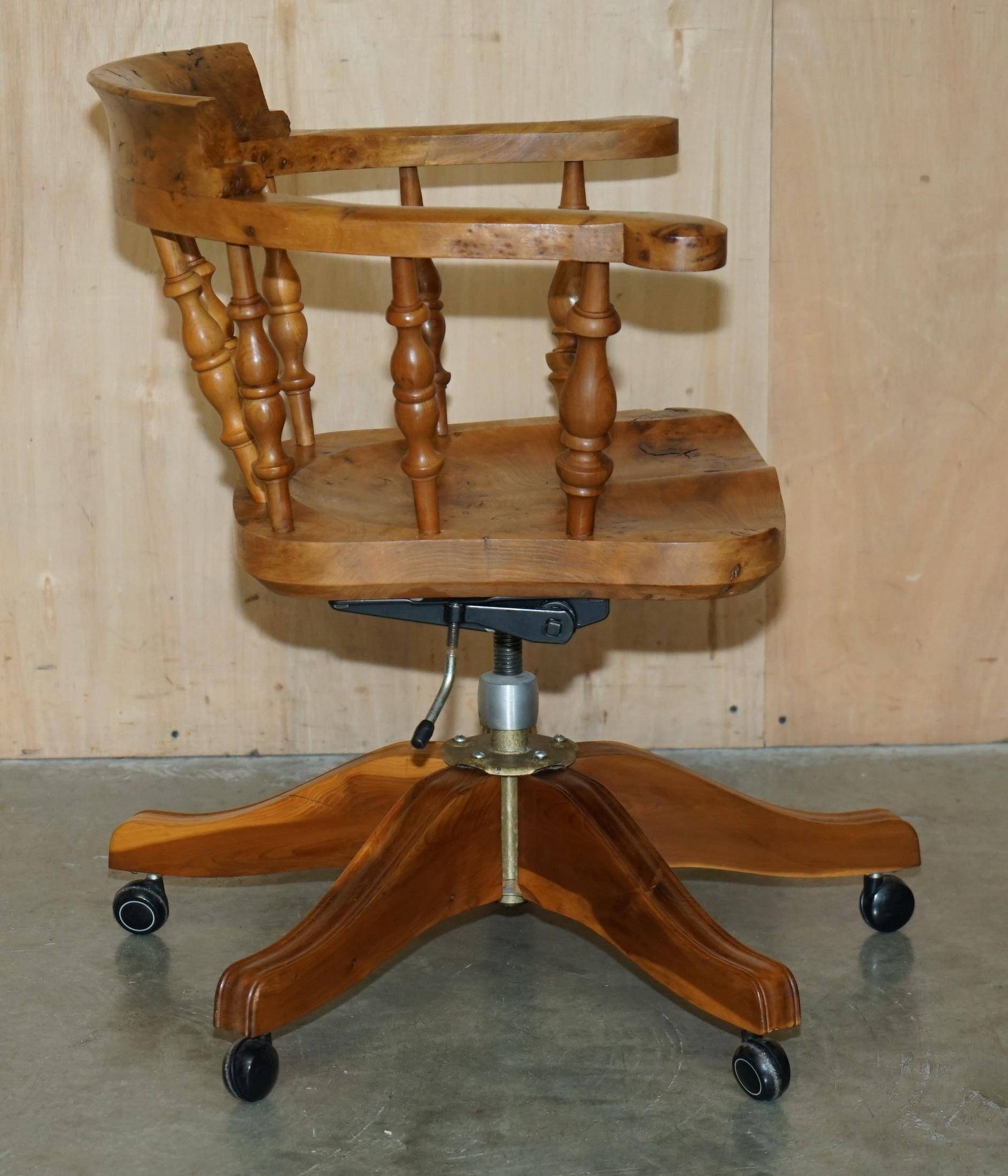 Burr yew wood swivel office chair - Windsor swivel