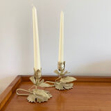 Pair of vintage flower candle holders in gold painted metal