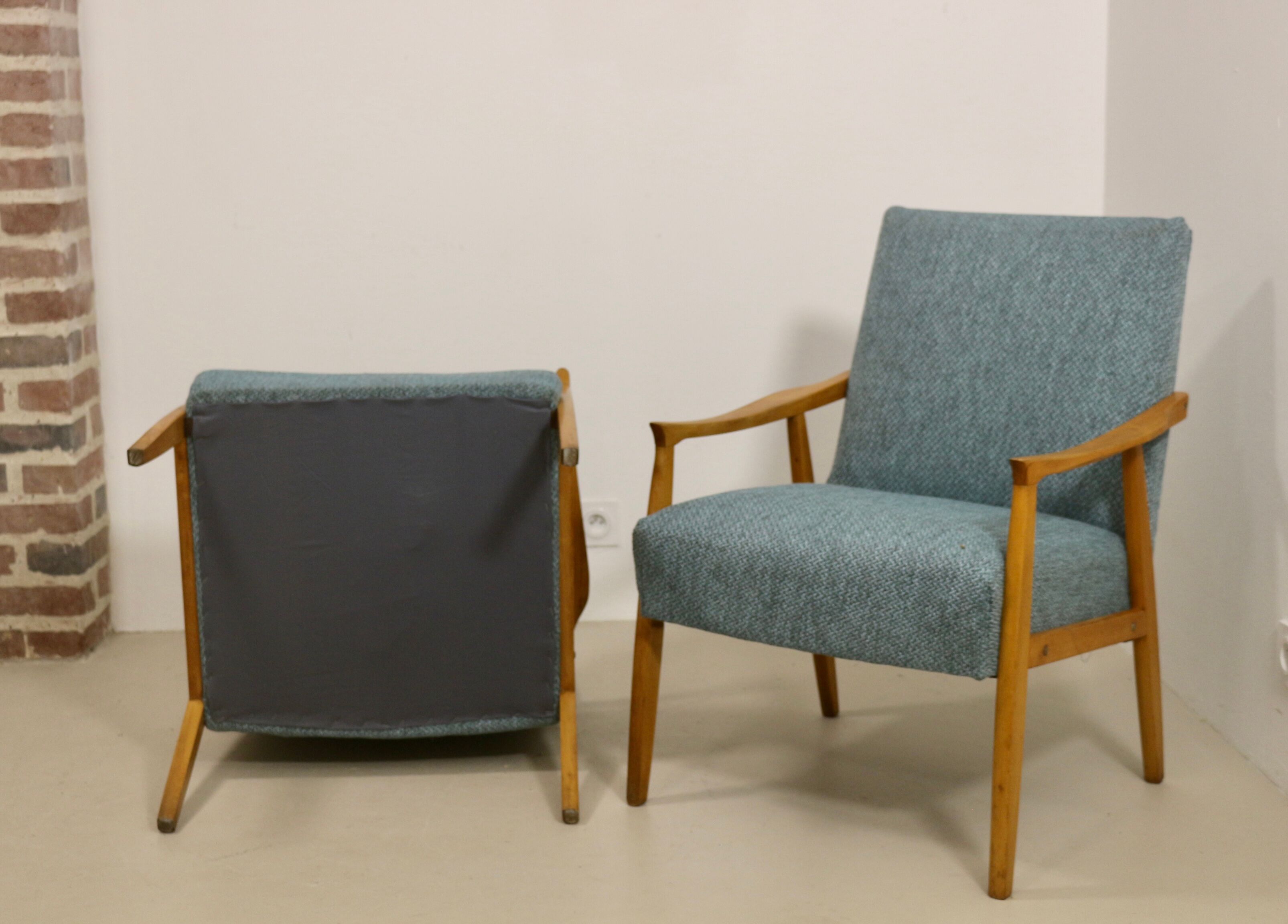 Pair of vintage armchairs in beech year 60