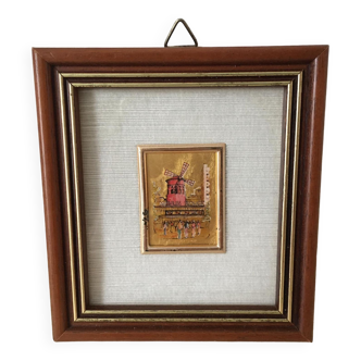 Small painting: art chromolithograph on 23 carat gold leaf representing the “Moulin Rouge”
