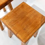 Set of 4 pine wood stools by Charlotte Perriand for Les Arcs 1800
