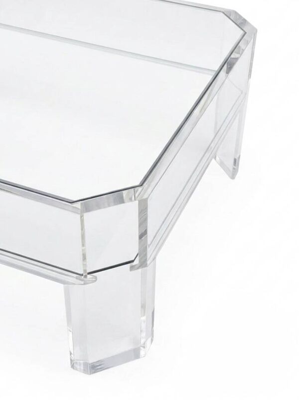 Table Basse Design Marc Micoud Plexiglas/Lucite et Verre - 1980