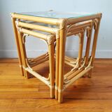 Vintage nesting table in light rattan