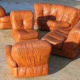 Canapé modulable en cuir "fauve", Italie, circa 1970