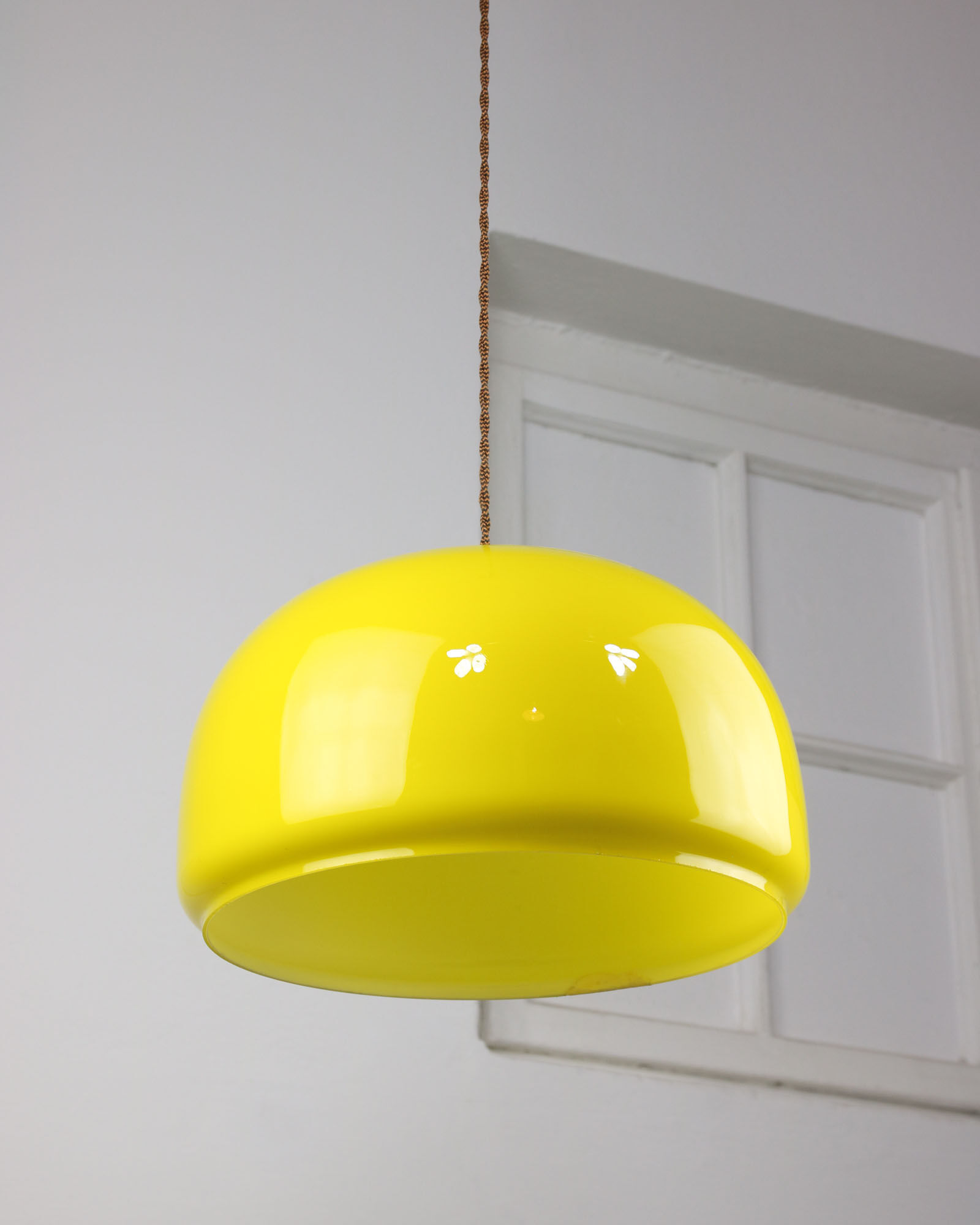 Mid-century Yellow Glass & Brass Pendant Lamp