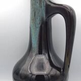 Large vase in glazed ceramic stoneware flamed effect brown and turquoise 35.5 cm