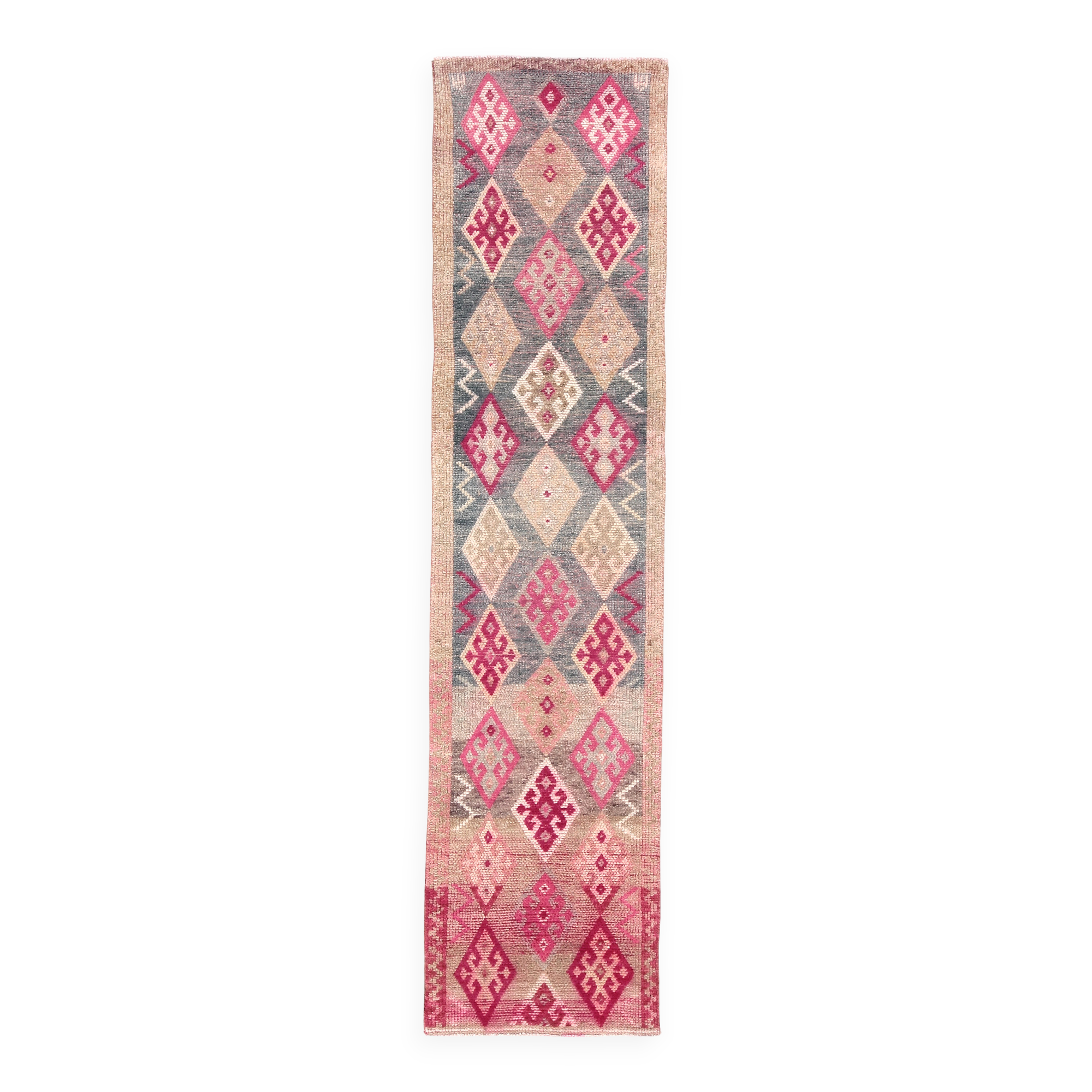 Pastel Pink & Cream Turkish Vintage Runner Rug, 72x306Cm