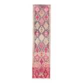 Pastel Pink & Cream Turkish Vintage Runner Rug, 72x306Cm