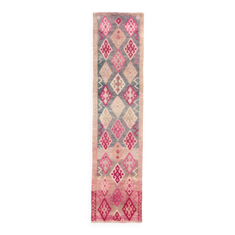 Pastel Pink & Cream Turkish Vintage Runner Rug, 72x306Cm