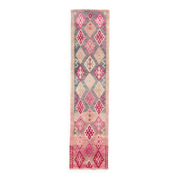 Pastel Pink & Cream Turkish Vintage Runner Rug, 72x306Cm