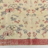 7x9 Yellow & Burgundy Floral Turkish Vintage Rug, 216x281Cm