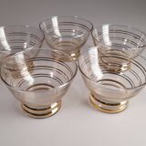 Ensemble de 5 coupes à champagne années 50 à liseret doré