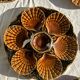Set of 12 oyster or shell plates in glazed brown ceramic D