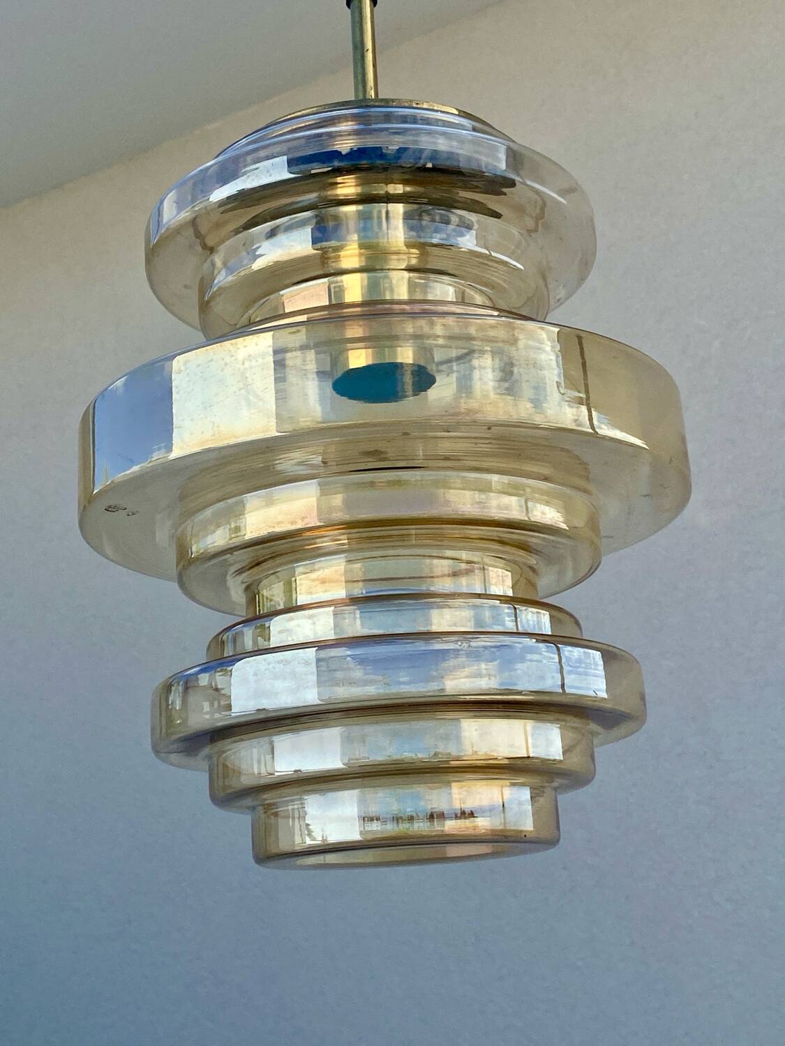 Pendant light in amber gilded glass - Limburg Glashütte, Germany, 1970