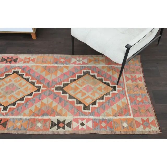 1970s Turkish Oushak Handmade Wool Cotton Pink Runner Rug 98x327