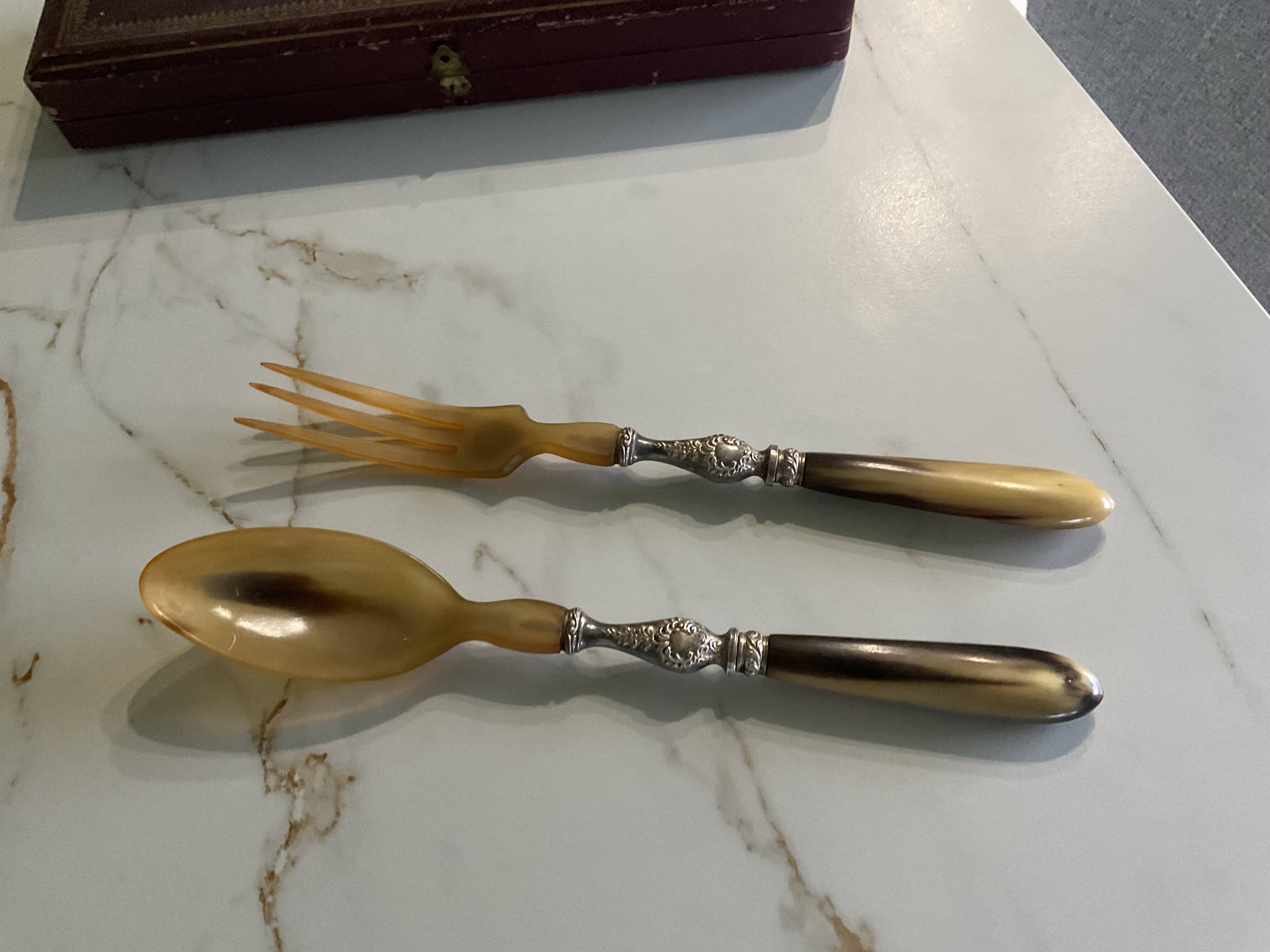 Box of 2 salad servers antique