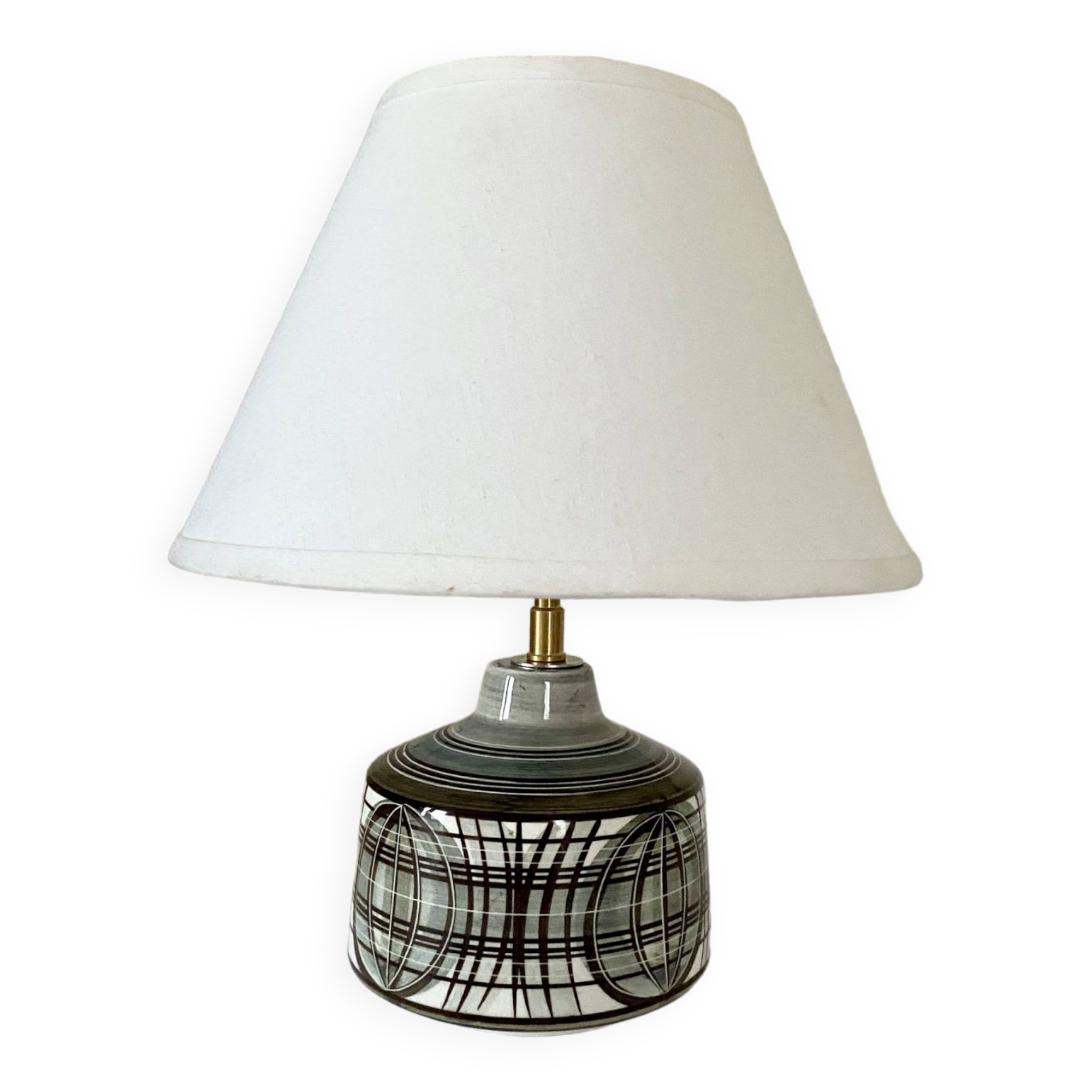 Earthenware lamp, braided fabric cable, 70s