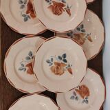 Set of 8 old flat plates Digoin Sarreguemines 9181 Pink pattern