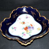 Cobalt blue polylobed basket bowl in LIMOGES Pallas porcelain 1930-40