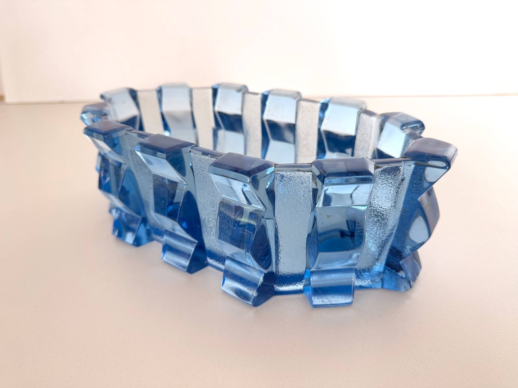 Art Deco Blue Glass Bowl / Centerpiece by Rudolf Schrötter -Inwald, Poland