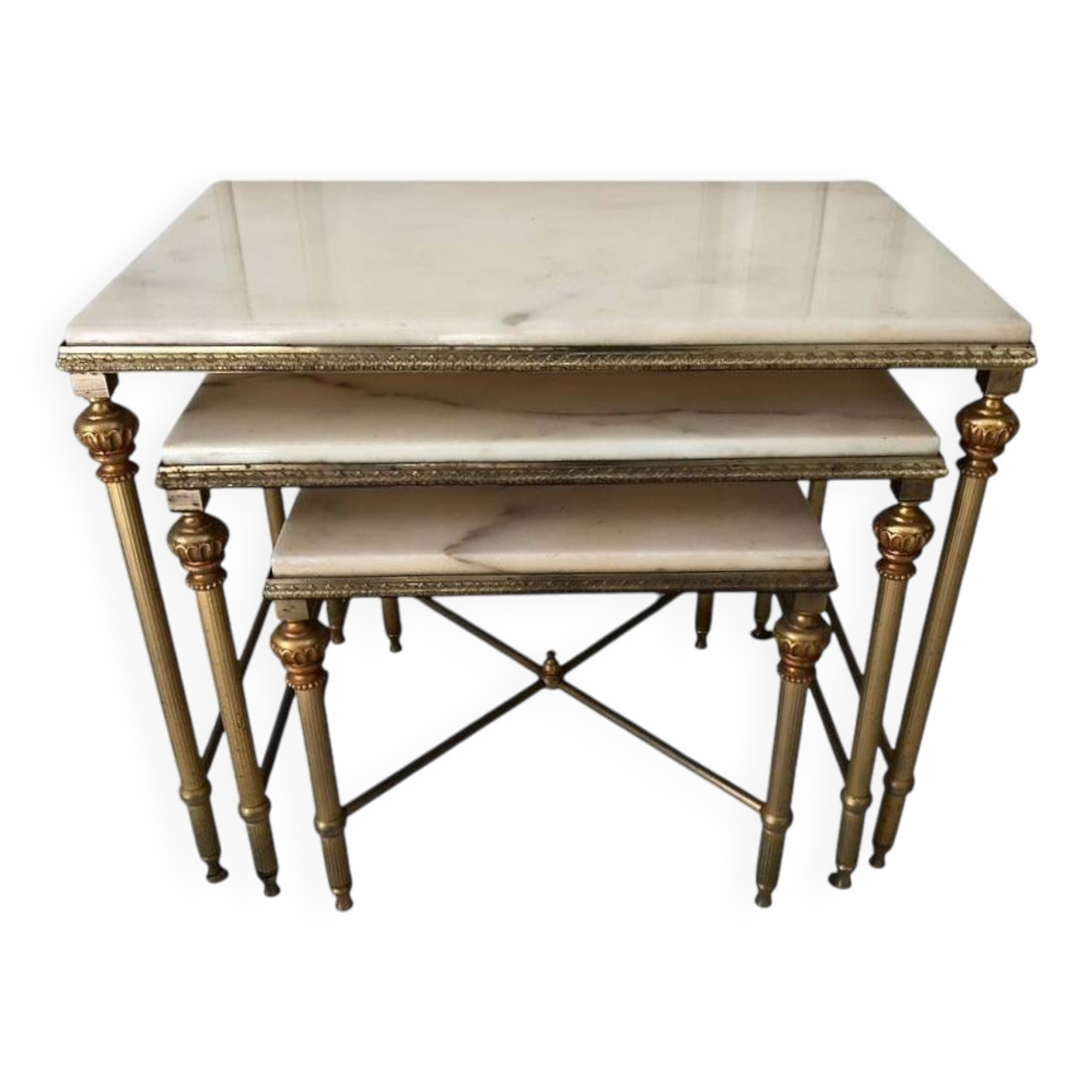 3 brass and marble nesting tables 1950