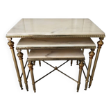 3 brass and marble nesting tables 1950