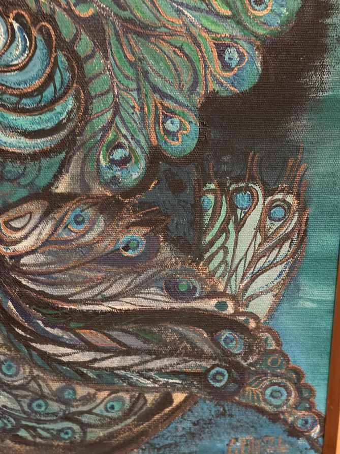 Original X Large European Oil On Canvas – “Peacocks” By Covey/Givell – Dated 1974 – Vintage & Framed
